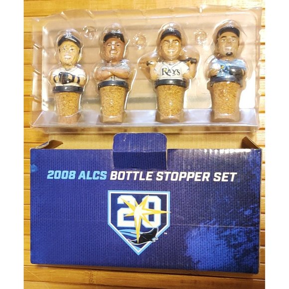 Set Of 4 Tampa Bay Rays 2008 Post Season Commemorative Wine Bottle Stopper NIB - Picture 2 of 10